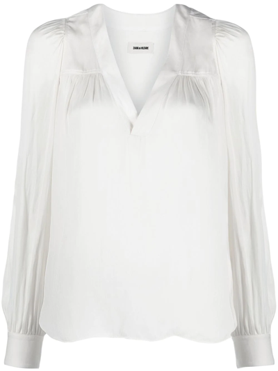 Shop Zadig & Voltaire V-neck Ruched Blouse In Neutrals