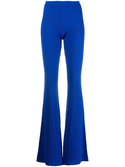 Shop Versace Ribbed Flared Trousers In Blue