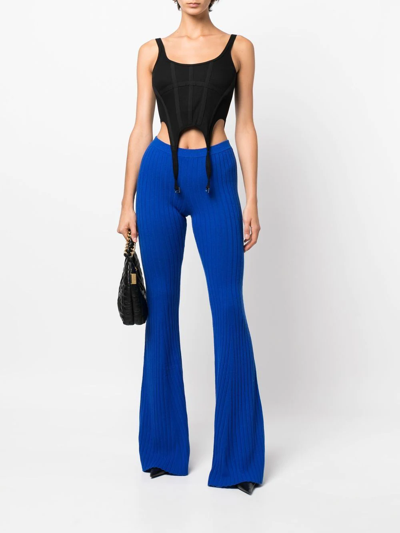Shop Versace Ribbed Flared Trousers In Blue