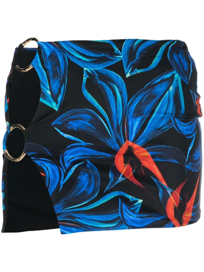 Louisa Ballou Embellished Floral-print Recycled Stretch-jersey Mini Skirt In Blue