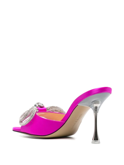 Shop Mach & Mach Double Bow 100mm Satin Mules In Pink