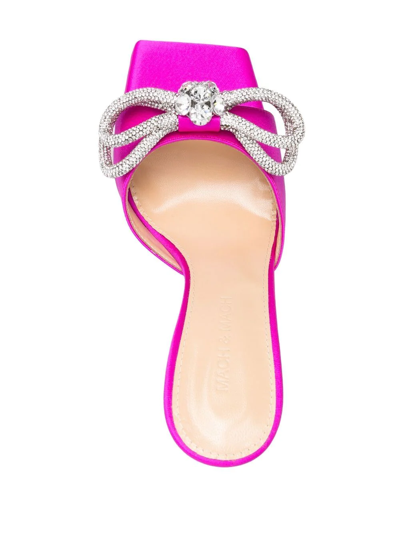 Shop Mach & Mach Double Bow 100mm Satin Mules In Pink
