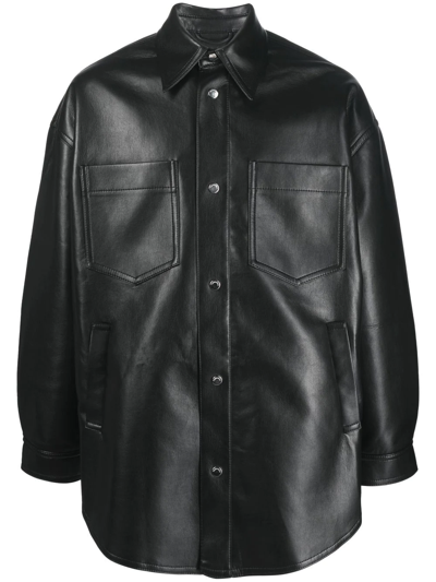 Shop Nanushka Martin Leather Overshirt In Black