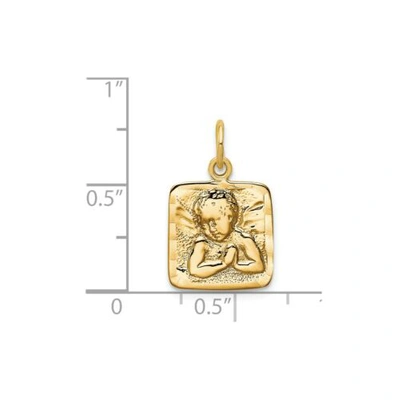 Pre-owned Accessories & Jewelry 14k Yellow Gold Solid & Diamond Cut Small Sitting Angel In Square Frame Charm
