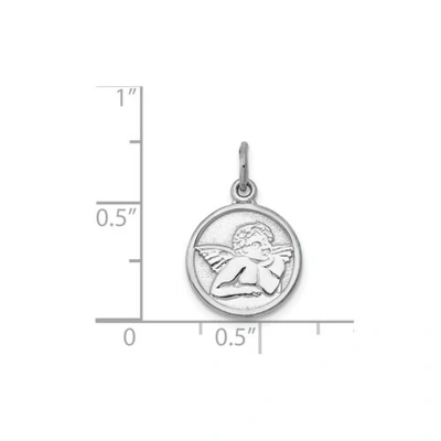 Pre-owned Accessories & Jewelry 14k White Gold Solid & Textured Small Angel Sitting In Circle Frame Charm