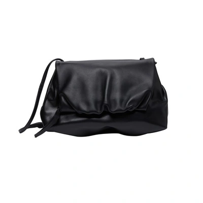 Gathered Leather Shoulder Bag In Black