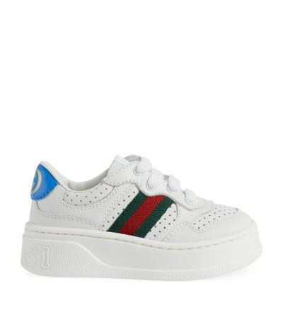 Shop Gucci Kids Leather Web Stripe Sneakers In White