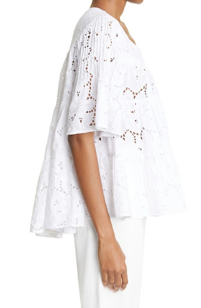 Shop Merlette Brandt Eyelet Pintuck Sleeve Cotton Blouse In White