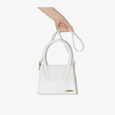 Shop Jacquemus White Le Grand Chiquito Leather Top Handle Bag