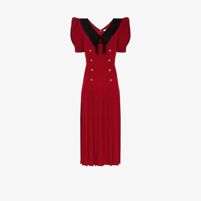 Shop Alessandra Rich Red Heart Print Pleated Silk Dress