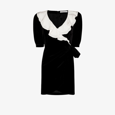 Alessandra Rich Black And White Velvet Mini Wrap Dress | ModeSens