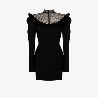 Shop Alessandra Rich - Embellished Wool Mini Dress - Women's In Black