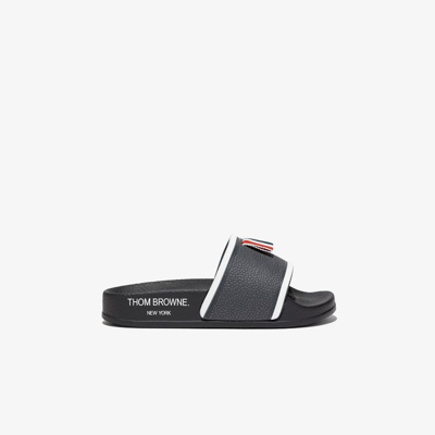 Shop Thom Browne Kids Dark Grey Rwb Stripe Slides In White