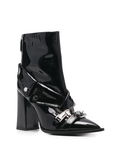 Shop Moschino Jacket-detailed Ankle Leather Boots In Black