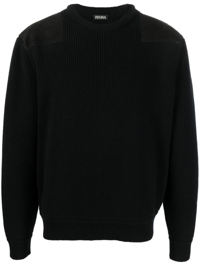 Shop Zegna Crew Neck Knitted Sweater In Schwarz