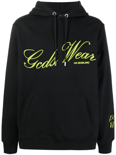 Shop Gcds Slogan-print Pullover Hoodie In Schwarz