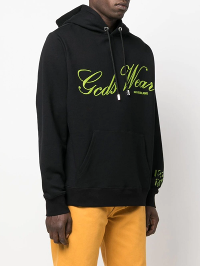 Shop Gcds Slogan-print Pullover Hoodie In Schwarz