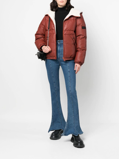 Yves Salomon Shearling-trim Hooded Down Jacket In Braun