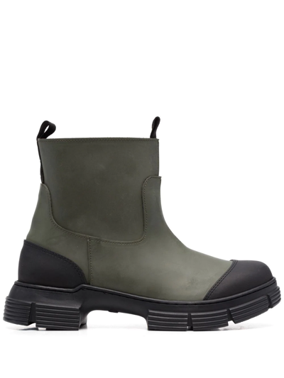 Shop Ganni Contrast Toe-cap Detail Boots In Green
