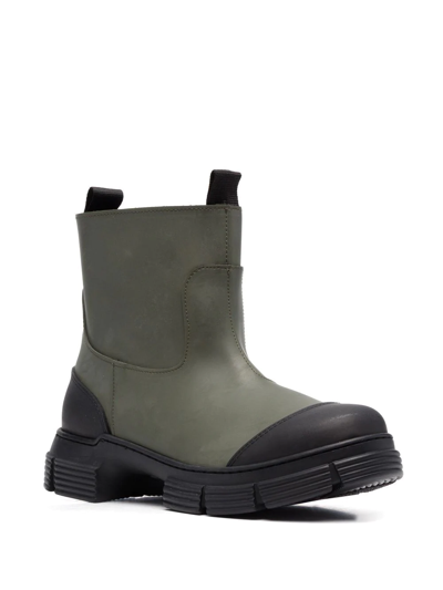 Shop Ganni Contrast Toe-cap Detail Boots In Green