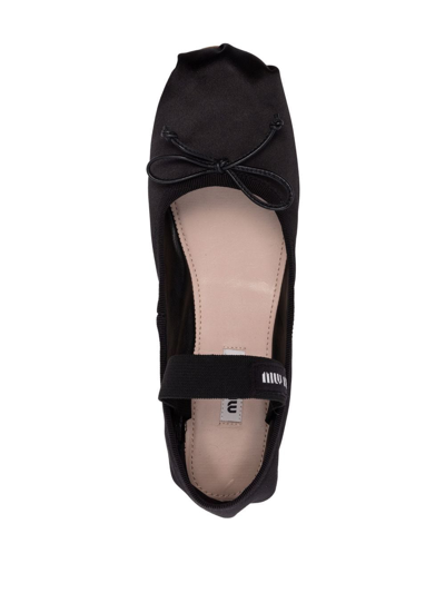 Shop Miu Miu Logo-print Strap Detail Ballerina Shoes In Schwarz