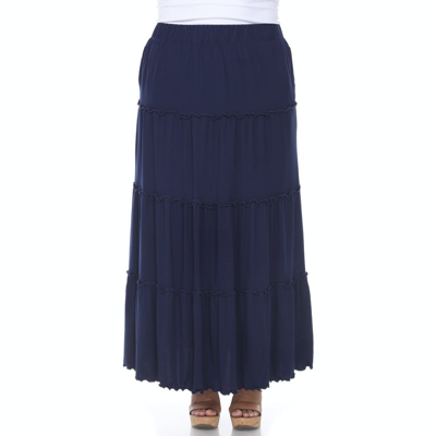 Shop White Mark Plus Size Tiered Maxi Skirt In Blue