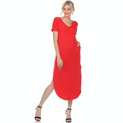 Shop White Mark Short Sleeve V-neck Maxi Dress In Red