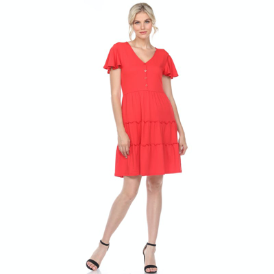 Shop White Mark Short Sleeve V-neck Tiered Dress In Red