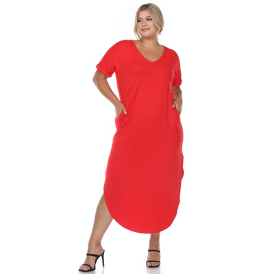 Shop White Mark Plus Size Short Sleeve V-neck Maxi Dress In Red
