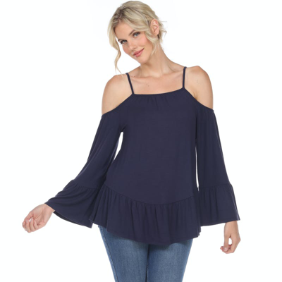 Shop White Mark Cold Shoulder Ruffle Sleeve Top In Blue
