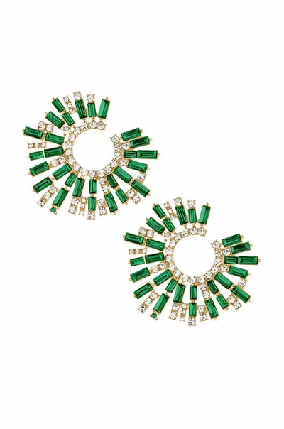 Shop Ettika Opulent Crystal Stardust 18k Gold Plated Open Circle Earrings In Green