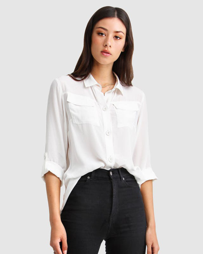 Shop Belle & Bloom Eclipse Rolled Sleeve Blouse In White