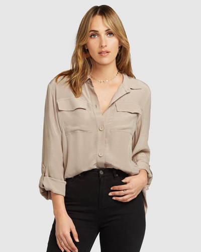 Shop Belle & Bloom Eclipse Rolled Sleeve Blouse In Brown