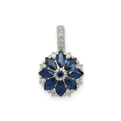 Pre-owned Accessories & Jewelry Sterlingsilber Rhodiniert Marquise Blauer Saphir & Diamant Blume Anhänger