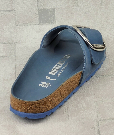 Pre-owned Birkenstock Madrid Big Buckle Dusty Blue 1021488 Blau Fettleder Schmale Weite