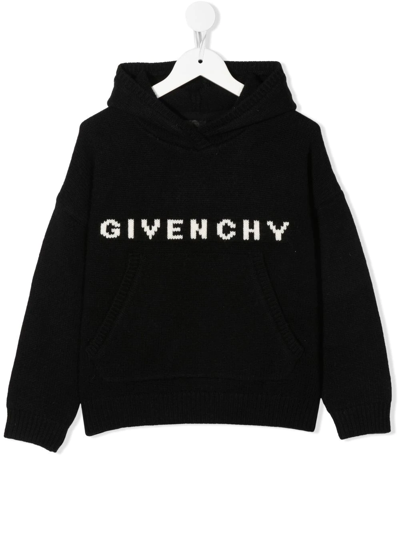 Shop Givenchy Knitted Logo Hoodie In Black