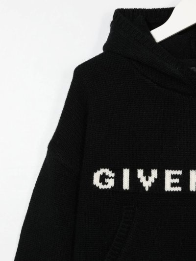 Shop Givenchy Knitted Logo Hoodie In Black