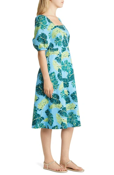 Draper James June Floral Linen Midi Dress In Blue Multi