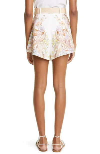 Shop Zimmermann Floral Print Belted Linen Shorts In Floral Swirl