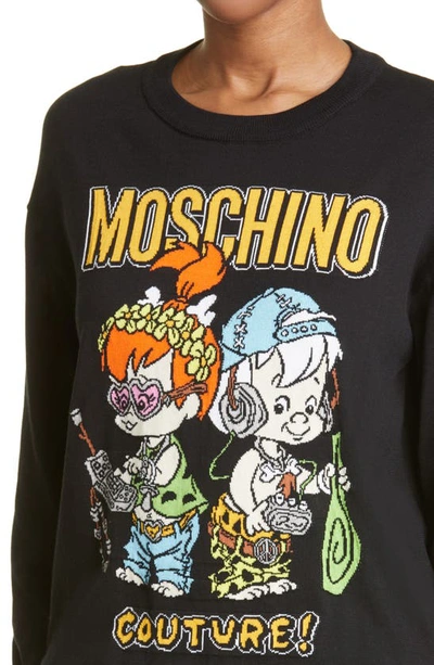 Shop Moschino X 'the Flintstones' Intarsia Cotton Sweater In Fantasy Print Black