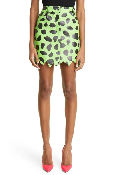 Shop Moschino Fantasy Print Spotted Leather Miniskirt In Fantasy Print Green