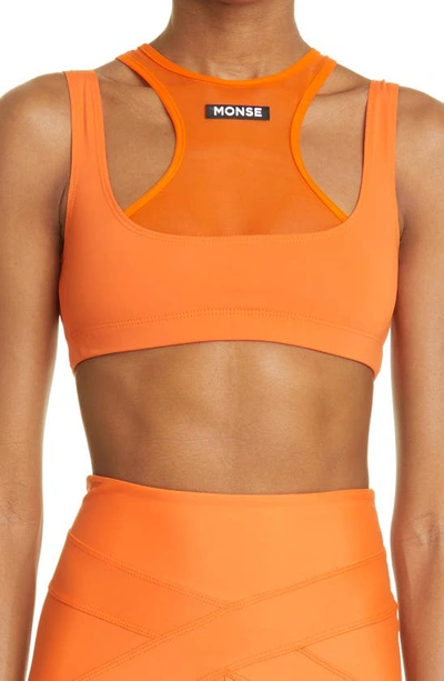 Shop Monse Layered Logo Sports Bra In Bright Orange