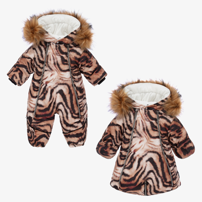 Shop Pilguni Animal Print Baby Snowsuit In Brown