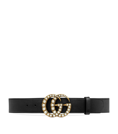 Shop Gucci Embellished Double G Belt In Black