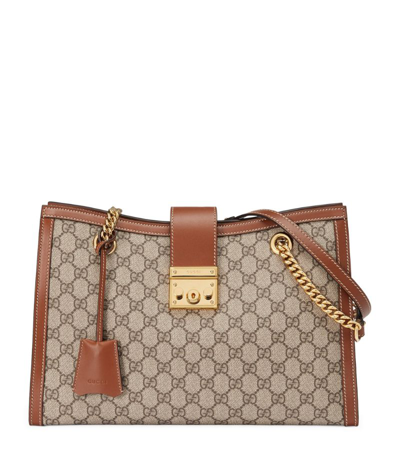 Shop Gucci Medium Gg Supreme Padlock Shoulder Bag In Neutrals