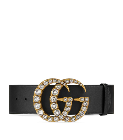 Shop Gucci Crystal-embellished Marmont Belt In Black