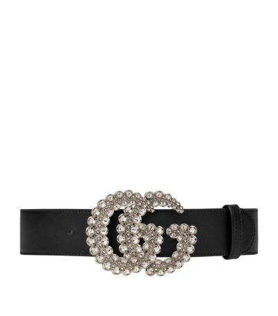 Shop Gucci Crystal-embellished Double G Belt In Black