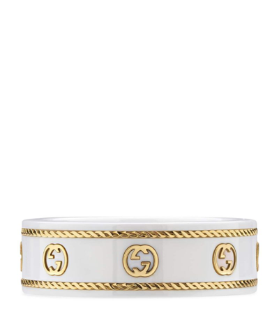 Shop Gucci Yellow Gold Icon Ring In White