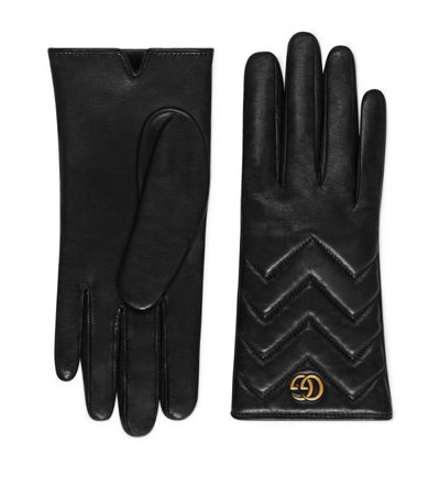 Shop Gucci Leather Gg Marmont Gloves In Black