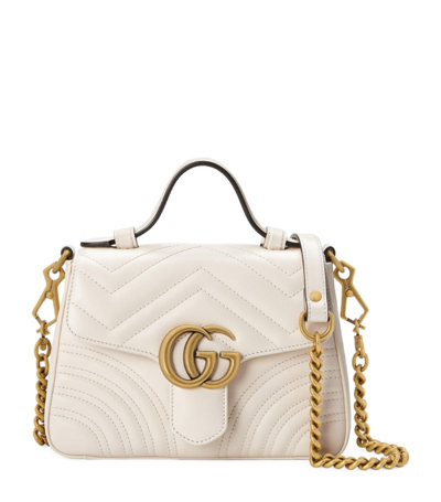 Shop Gucci Mini Leather Marmont Top-handle Bag In White
